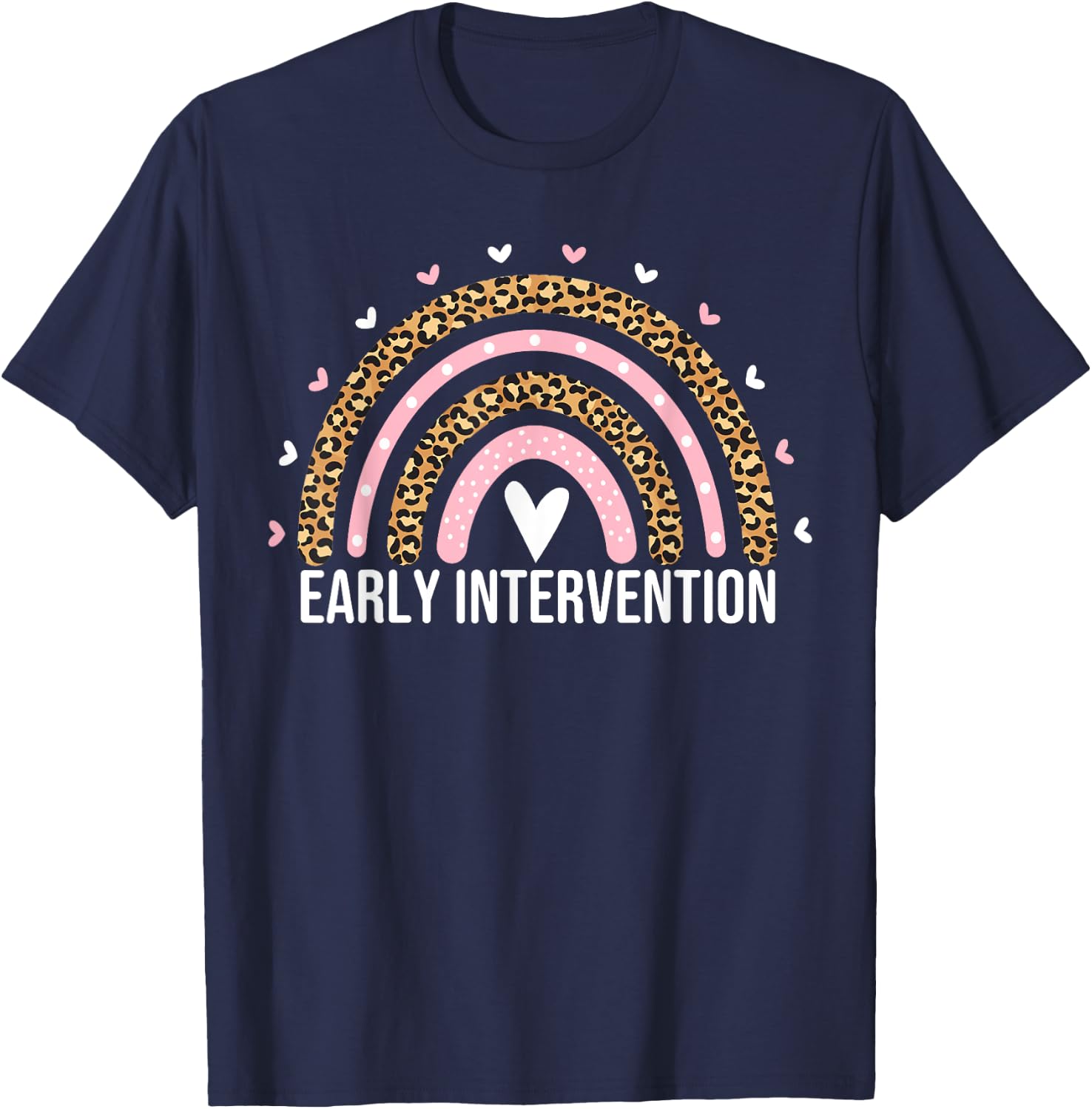 Early Intervention Squad Teacher Leopard Rainbow T-Shirt - T-Shirt | Navy