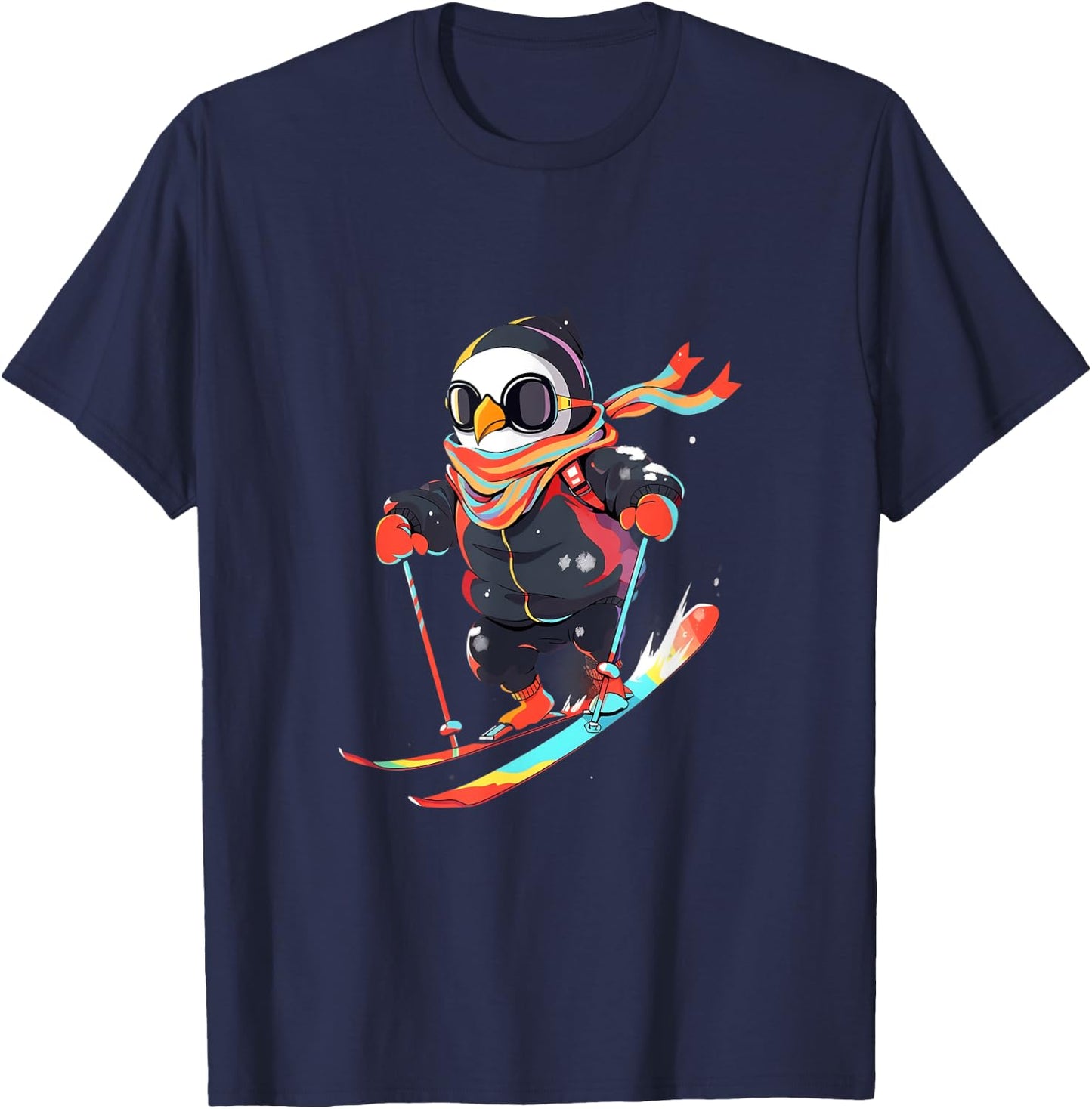 Penguin Skiing Skier Ski Winter Snow T-Shirt - T-Shirt | Navy