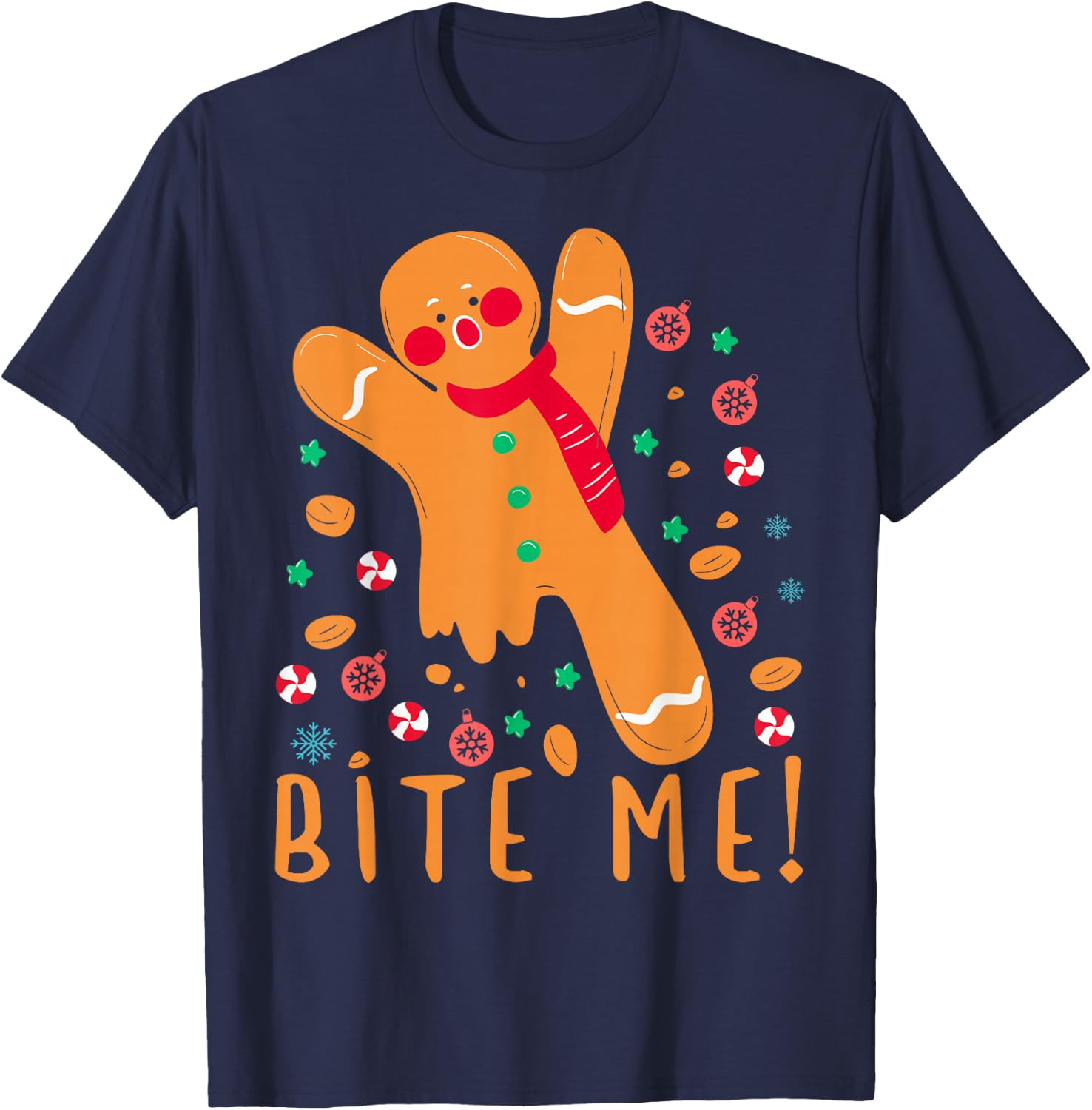 Bite Me! - Gingerbread Funny Christmas Cookie Pajama T-Shirt - T-Shirt | Navy