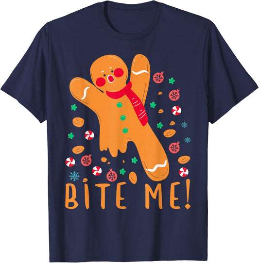 Bite Me! - Gingerbread Funny Christmas Cookie Pajama T-Shirt - T-Shirt | Navy