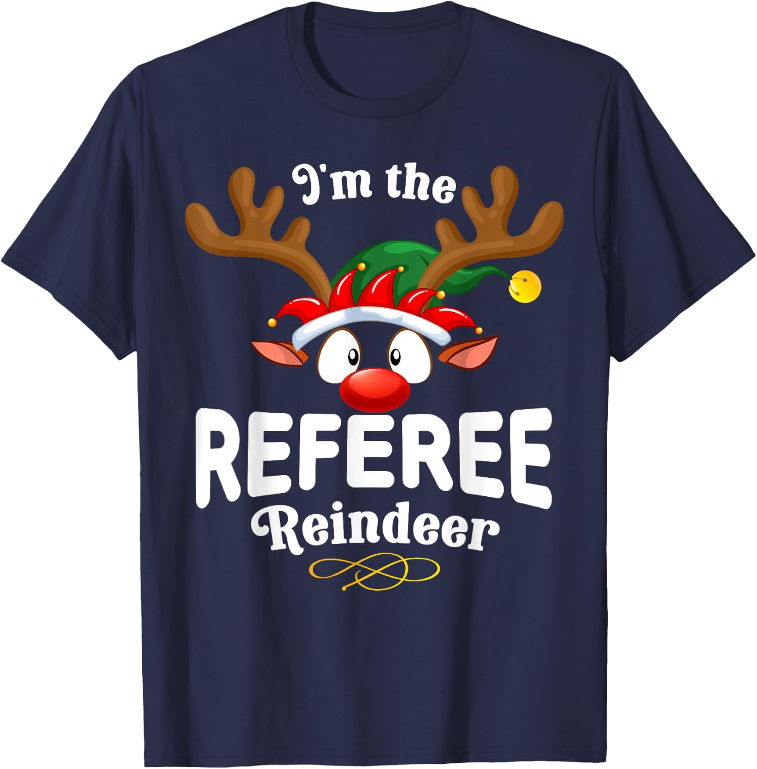 Christmas PJS Referee XMas Reindeer Matching T-Shirt - T-Shirt | Navy