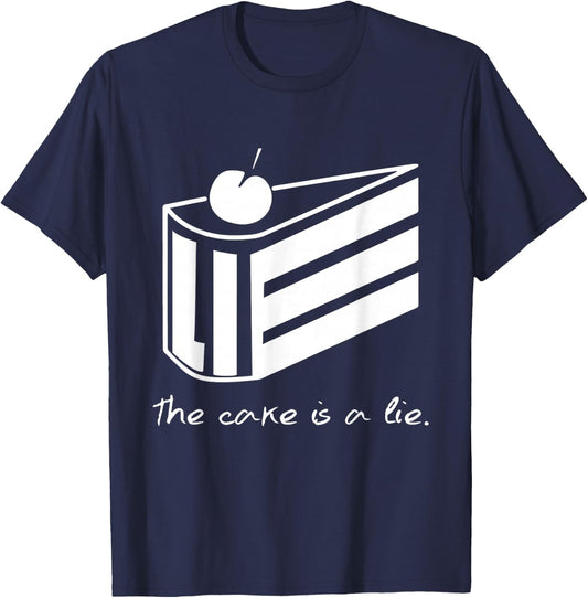 The Cake Is A Lie Portal - -Adults, Black, S T-Shirt - T-Shirt | Navy