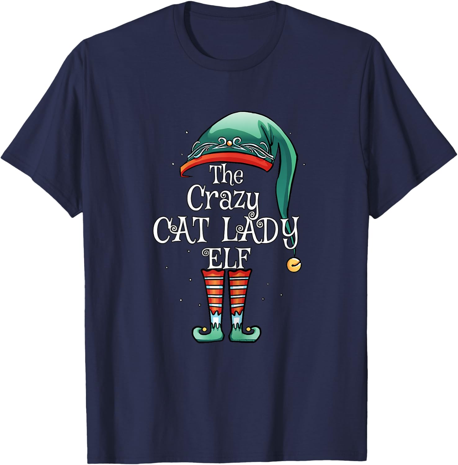 The Crazy Cat Lady Elf Matching Family Christmas Cat Lover T-Shirt - T-Shirt | Navy