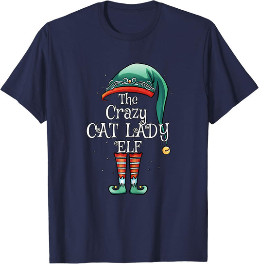 The Crazy Cat Lady Elf Matching Family Christmas Cat Lover T-Shirt - T-Shirt | Navy