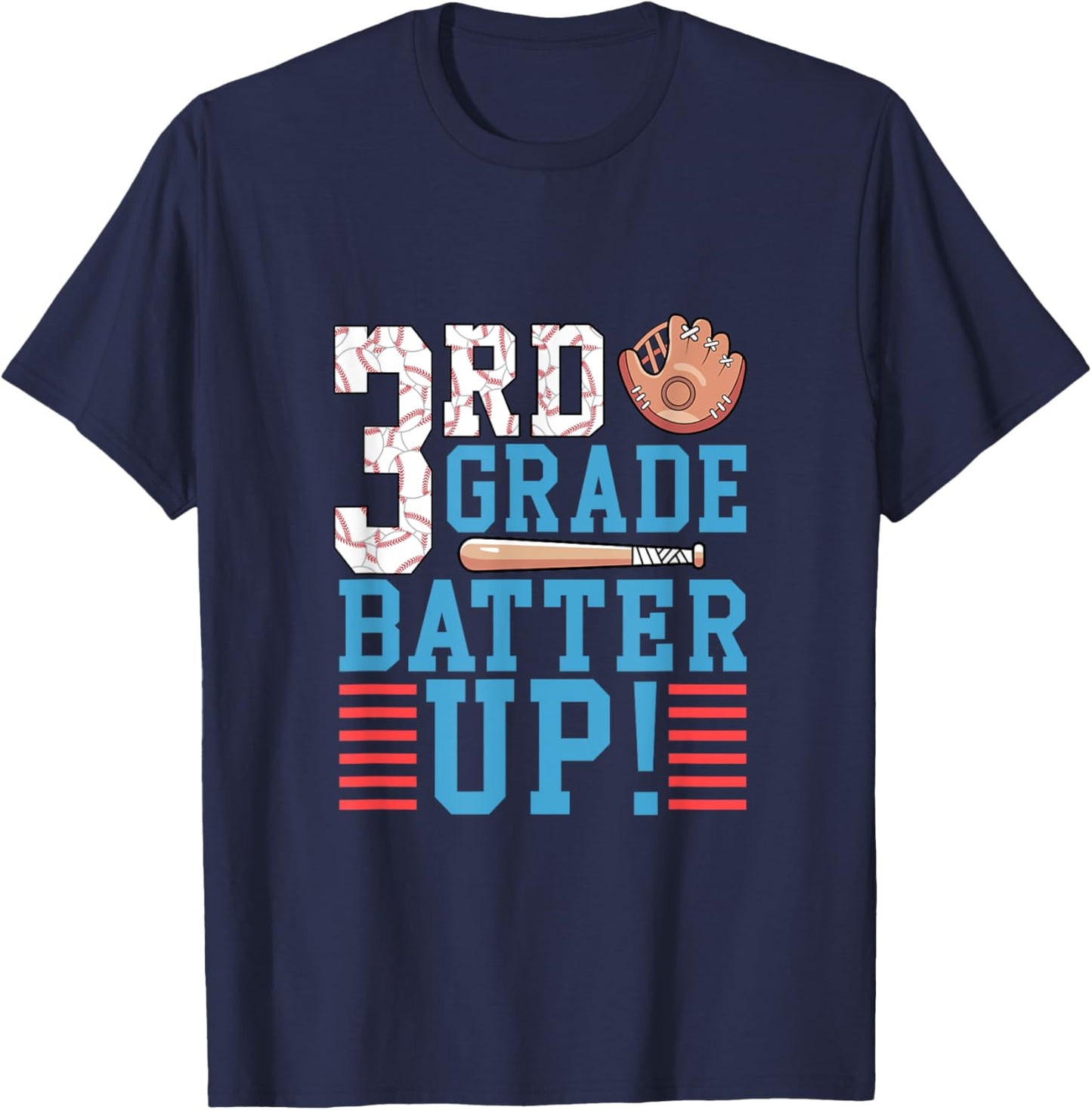 3rd Grade Back To School Shirt 3rd Grade Batter Up Baseball T-Shirt - T-Shirt | Navy