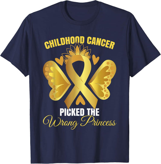 Childhood Cancer Picked The Wrong Princess T-Shirt - T-Shirt | Navy