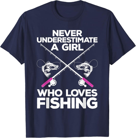 Cool Fishing Girls Fisherman Fish Lure Saltwater T-Shirt - T-Shirt | Navy