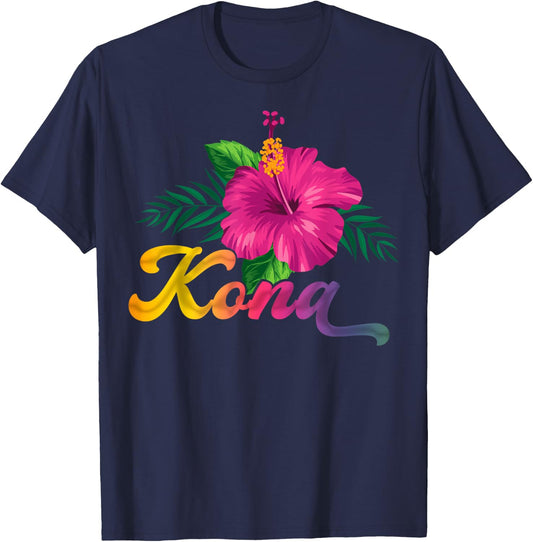 Hawaii Hibiscus Flowers Kona Aloha State Tropic Islands T-Shirt - T-Shirt | Navy