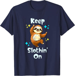 Dancing Sloth Keep Slothing On Funny Happy Dancing Sloth T-Shirt - T-Shirt | Navy