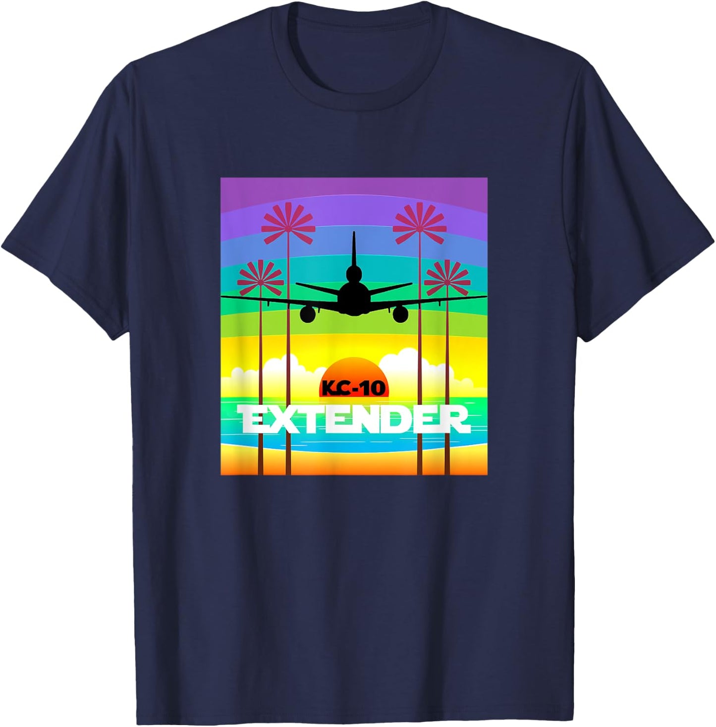 KC-10 Multi-Colored Palm Tree Sunset T-Shirt - T-Shirt | Navy