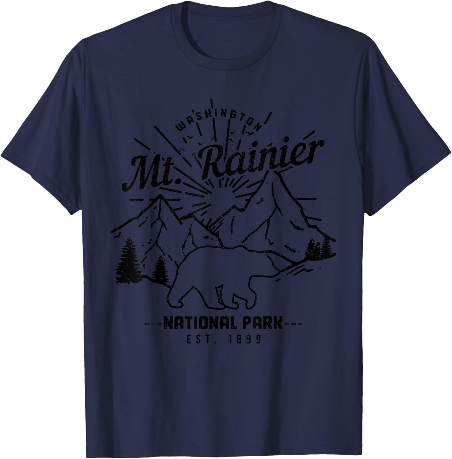 Mt. Rainier Washington Vintage Mountain National Park PNW T-Shirt - T-Shirt | Navy