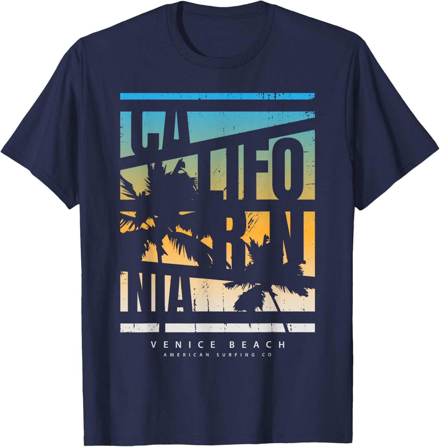 California Venice Beach American Surfing Co T-Shirt - T-Shirt | Navy