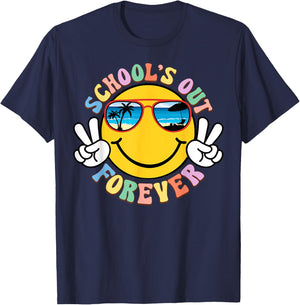 Retro Groovy School's Out Forever Retired Teacher Retirement T-Shirt - T-Shirt | Navy