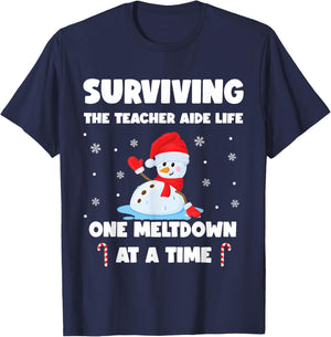 Surviving The Teacher Aide Life One Meltdown At A Time T-Shirt - T-Shirt | Navy