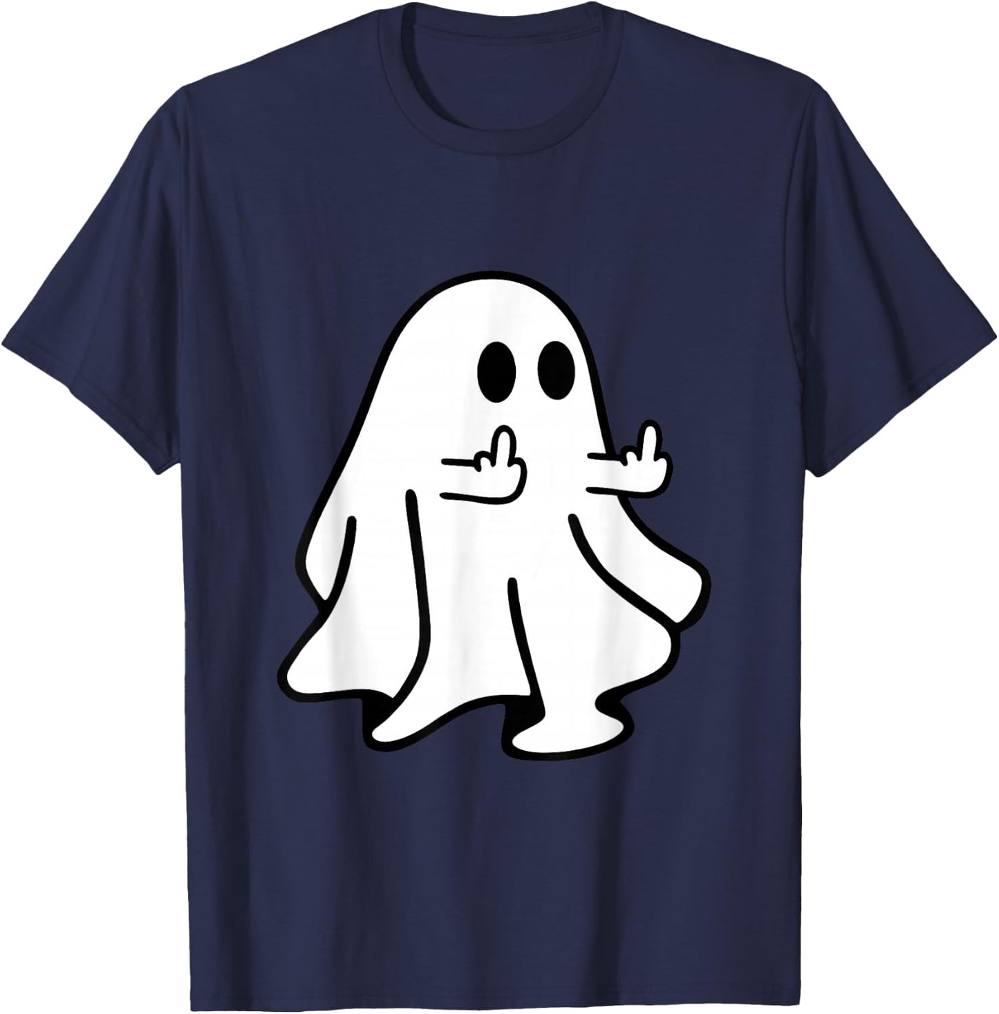 Spooky Ghost Middle Finger Halloween Party T-Shirt - T-Shirt | Navy