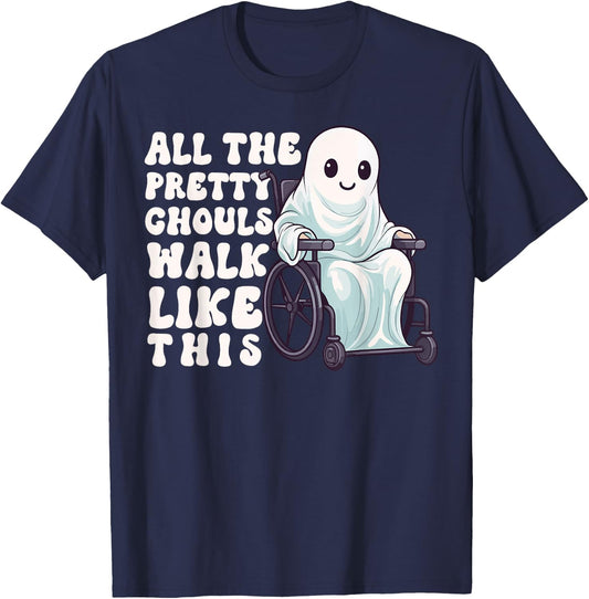 Halloween Wheelchair Costume Handicap Joke Ghouls Walk Like T-Shirt - T-Shirt | Navy