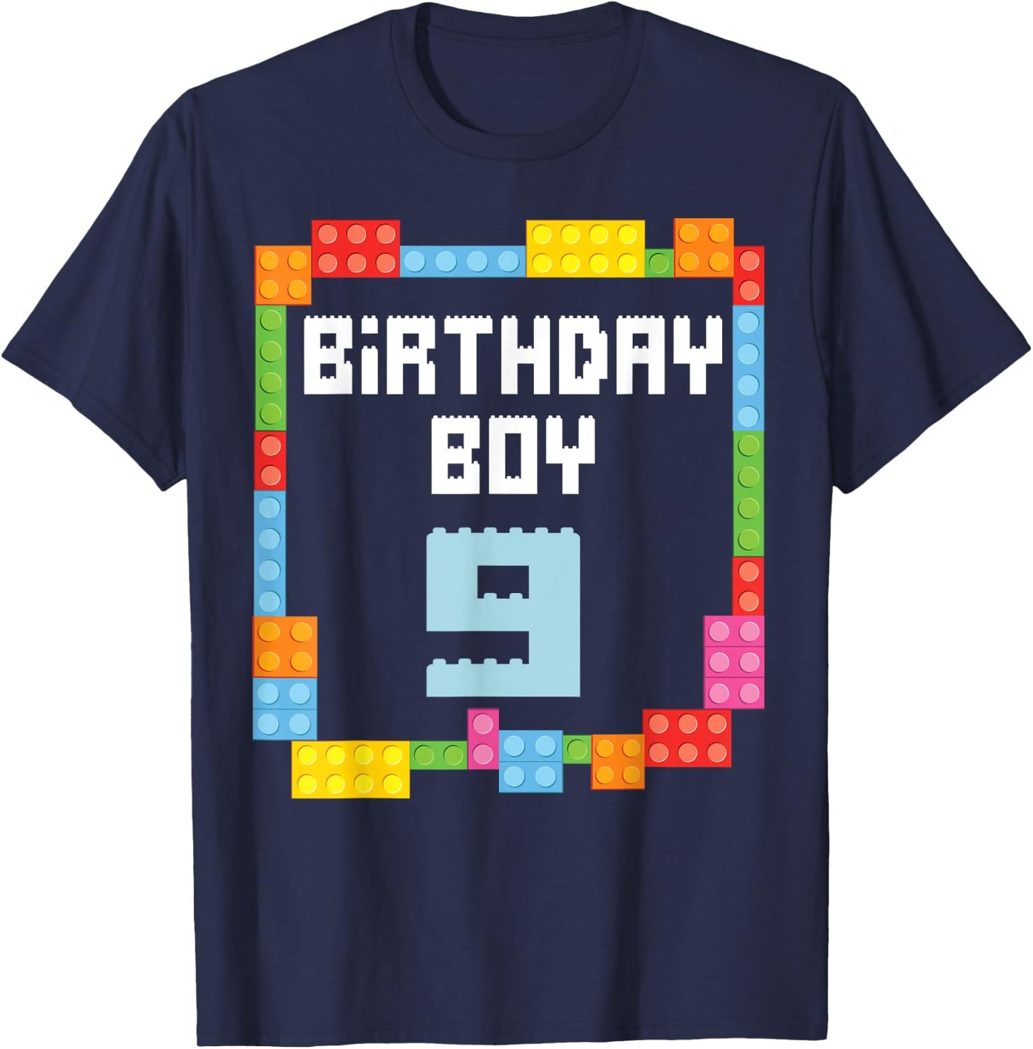 9th birthday Boy master builder 9 years old block building T-Shirt - T-Shirt | Navy