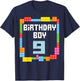 9th birthday Boy master builder 9 years old block building T-Shirt - T-Shirt | Navy