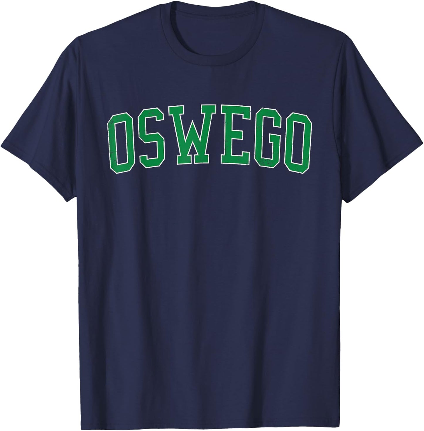 Vintage Oswego IL Distressed Green Varsity Style T-Shirt - T-Shirt | Navy
