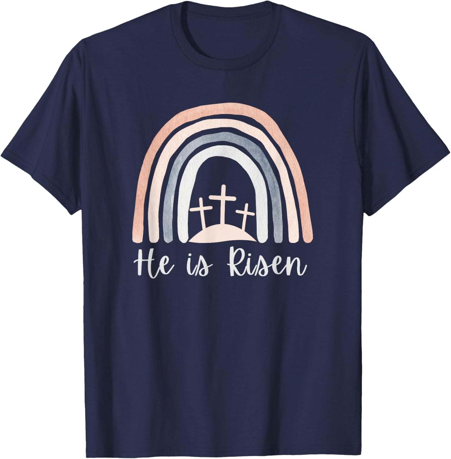 He Is Risen Christian Easter Three Crosses on a Hill T-Shirt - T-Shirt | Navy