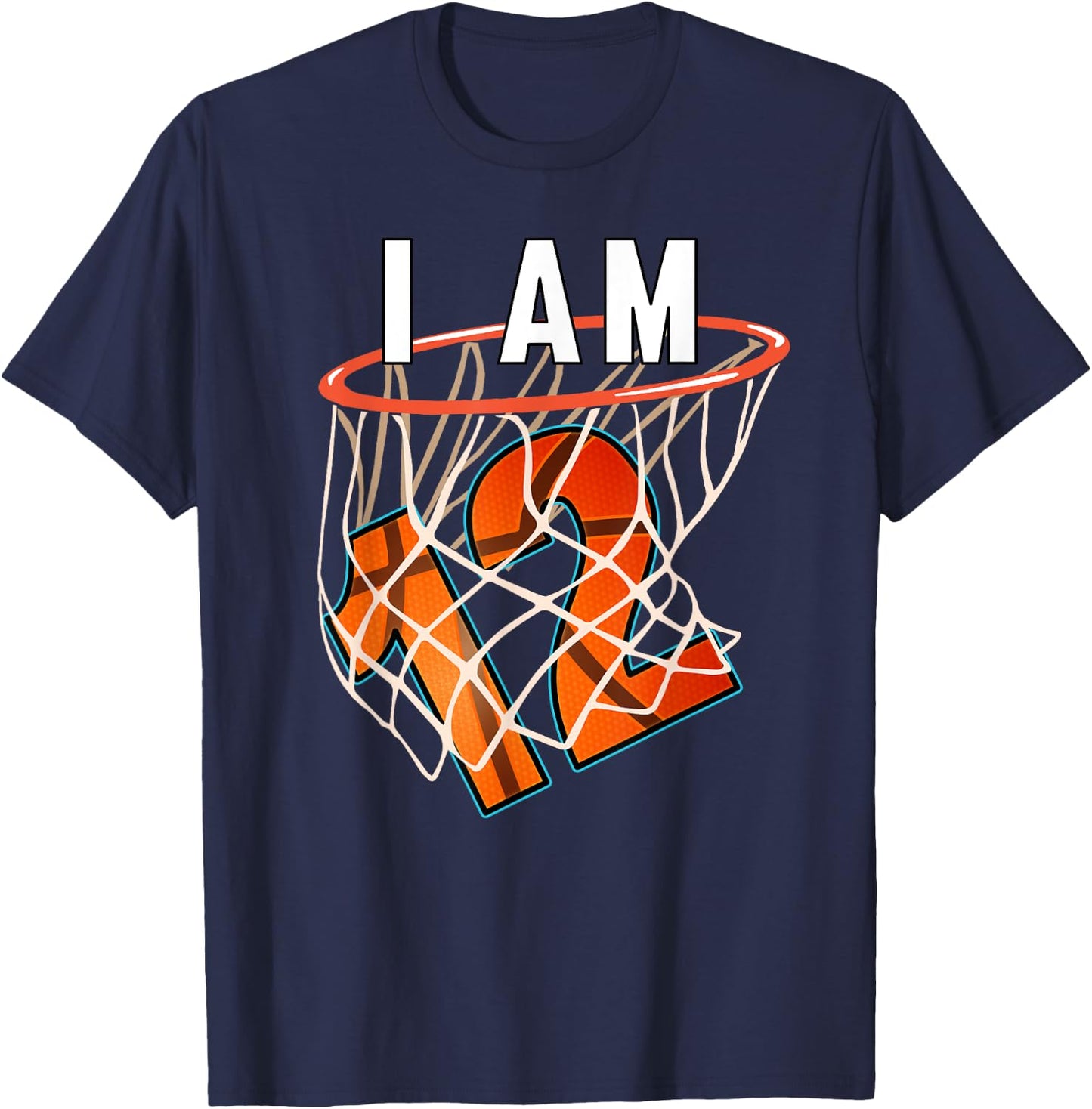 I Am 12 Basketball Themed 12th Birthday Party Celebration T-Shirt - T-Shirt | Navy