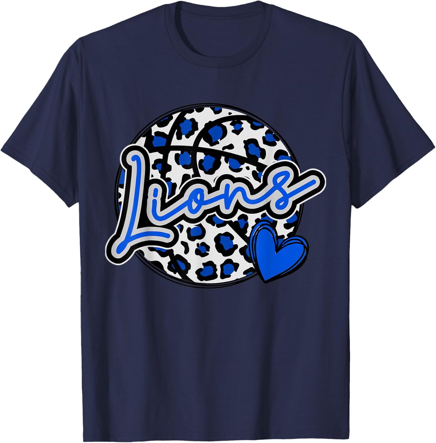 Leopard Cheetah Basketball Lions Blue Spirit Game T-Shirt - T-Shirt | Navy