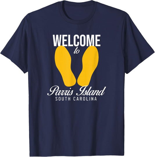Parris Island SFMF Yellow Foot Prints T-Shirt - T-Shirt | Navy
