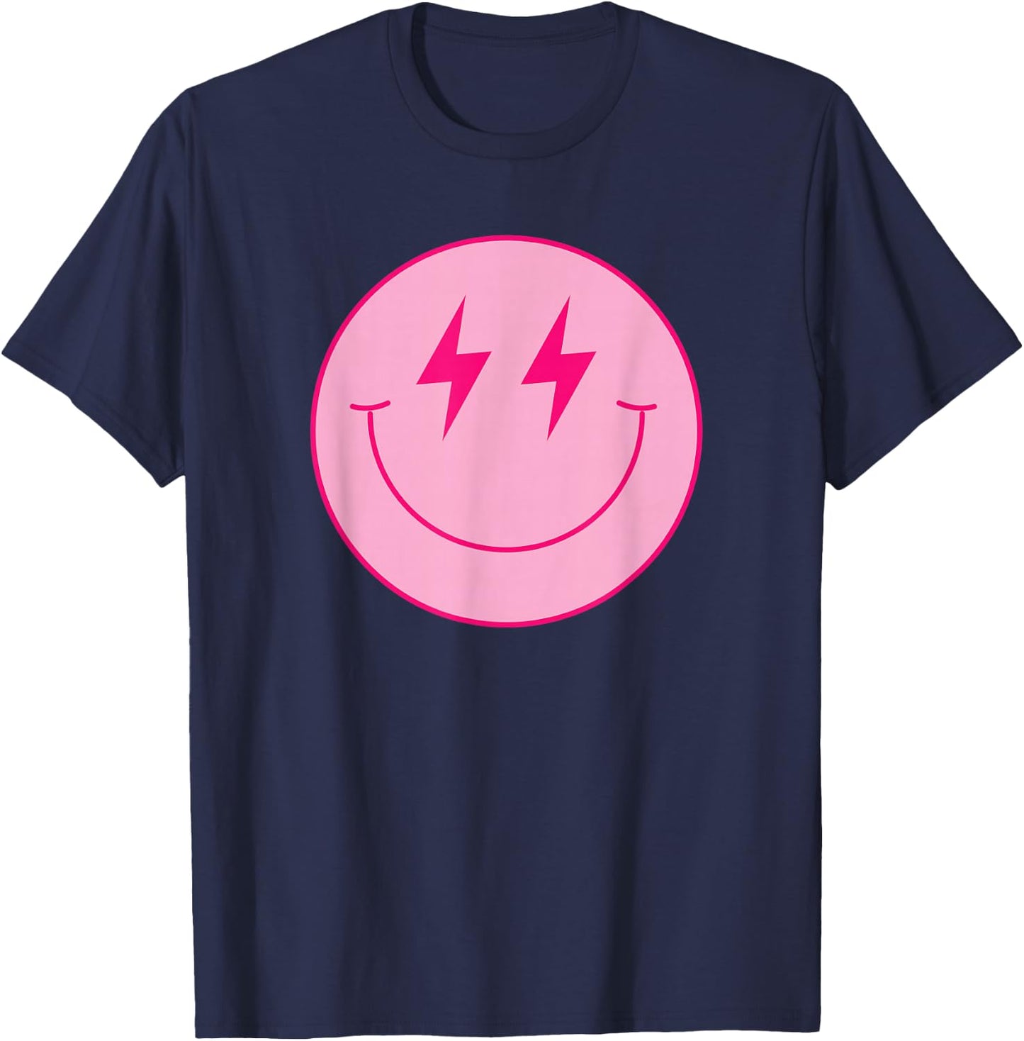 Pink Smile Face Shirt Cute Happy Lightning Smiling Face T-Shirt - T-Shirt | Navy
