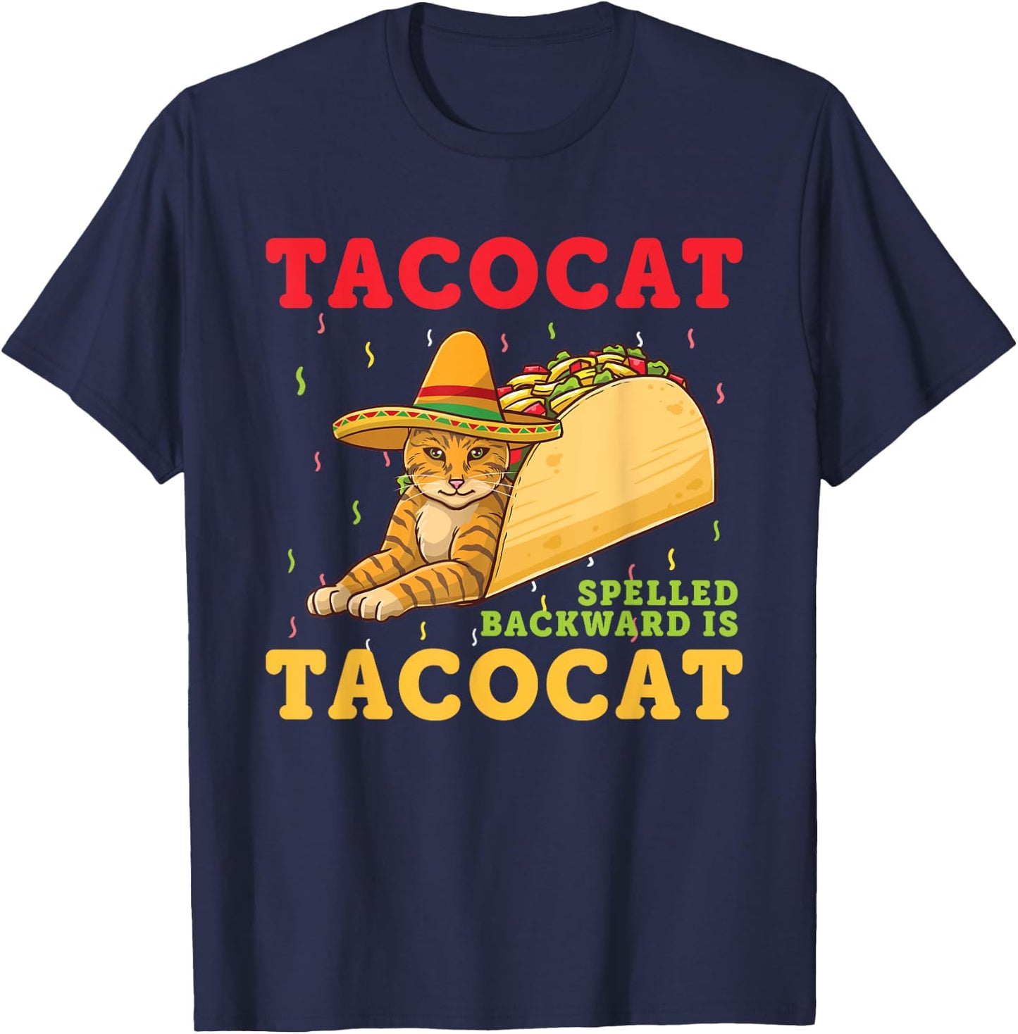 Tacocat Spelled Backwards Tacos and Cats Cinco De Mayo Cat Women Girls Kids T-Shirt - T-Shirt | Navy