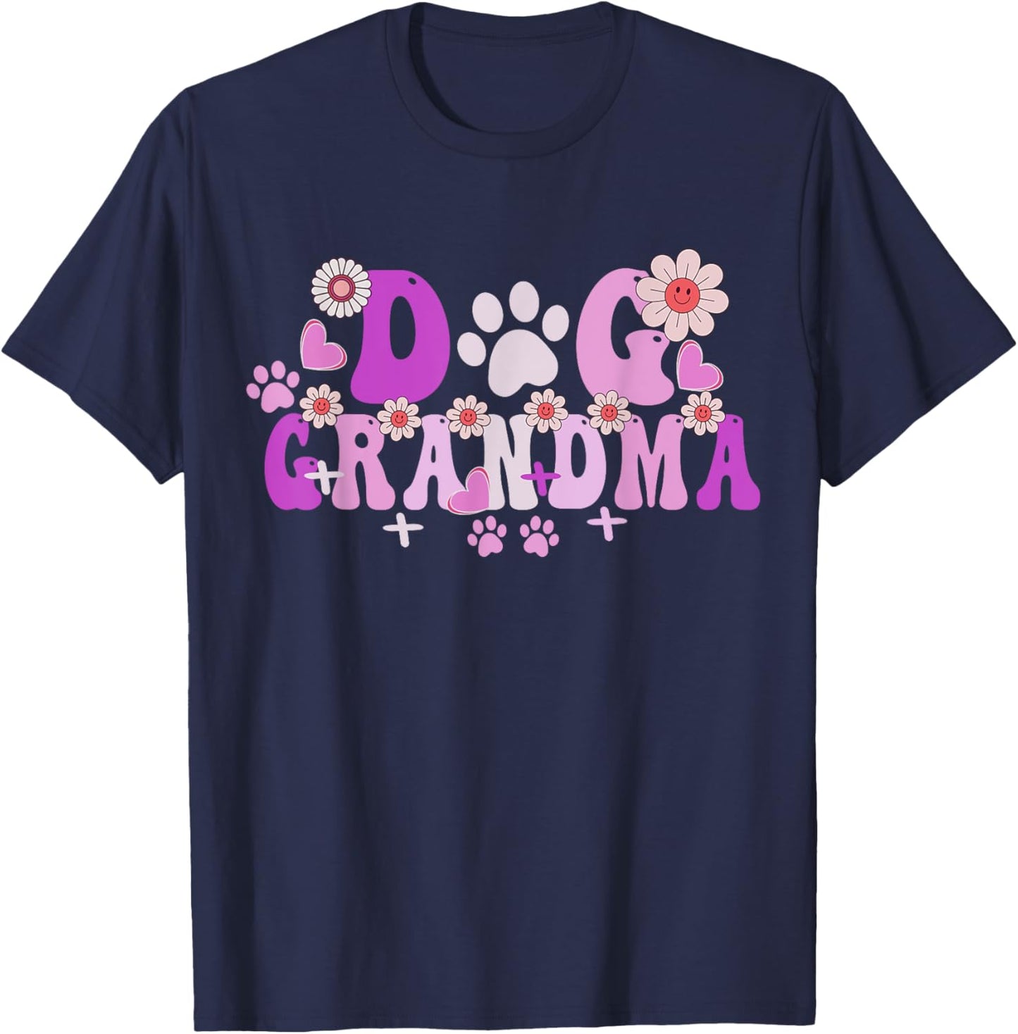 Groovy Dog Grandma Art Owner Mama Grandma Dog Lovers T-Shirt - T-Shirt | Navy