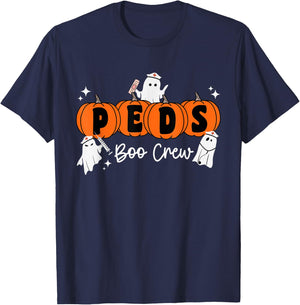 Peds Boo Crew Ghost Pumpkin Pediatric Nurse Halloween T-Shirt - T-Shirt | Navy