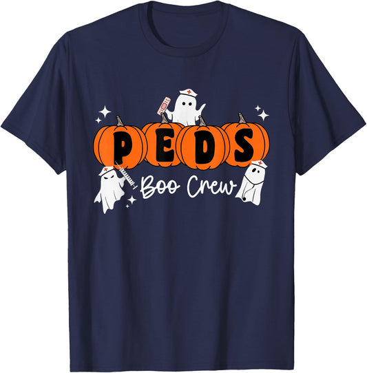 Peds Boo Crew Ghost Pumpkin Pediatric Nurse Halloween T-Shirt - T-Shirt | Navy