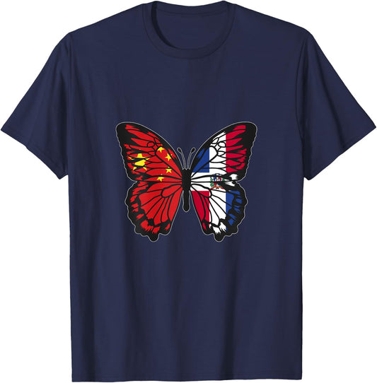 China and Dominican Mix Butterfly Half Chinese Dominicana T-Shirt - T-Shirt | Navy