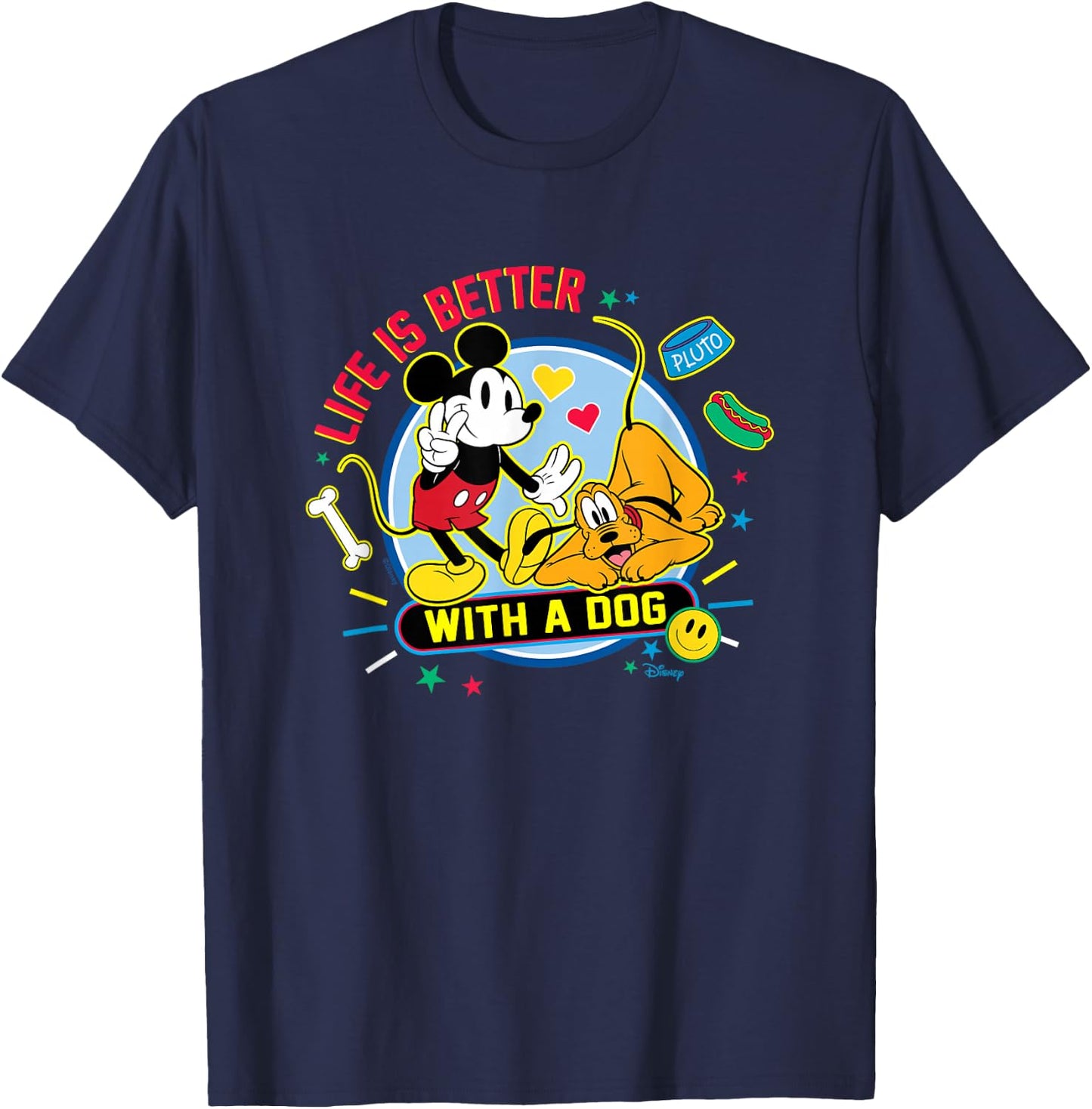 Mickey & Pluto - Life Is Better With A Dog T-Shirt - T-Shirt | Navy
