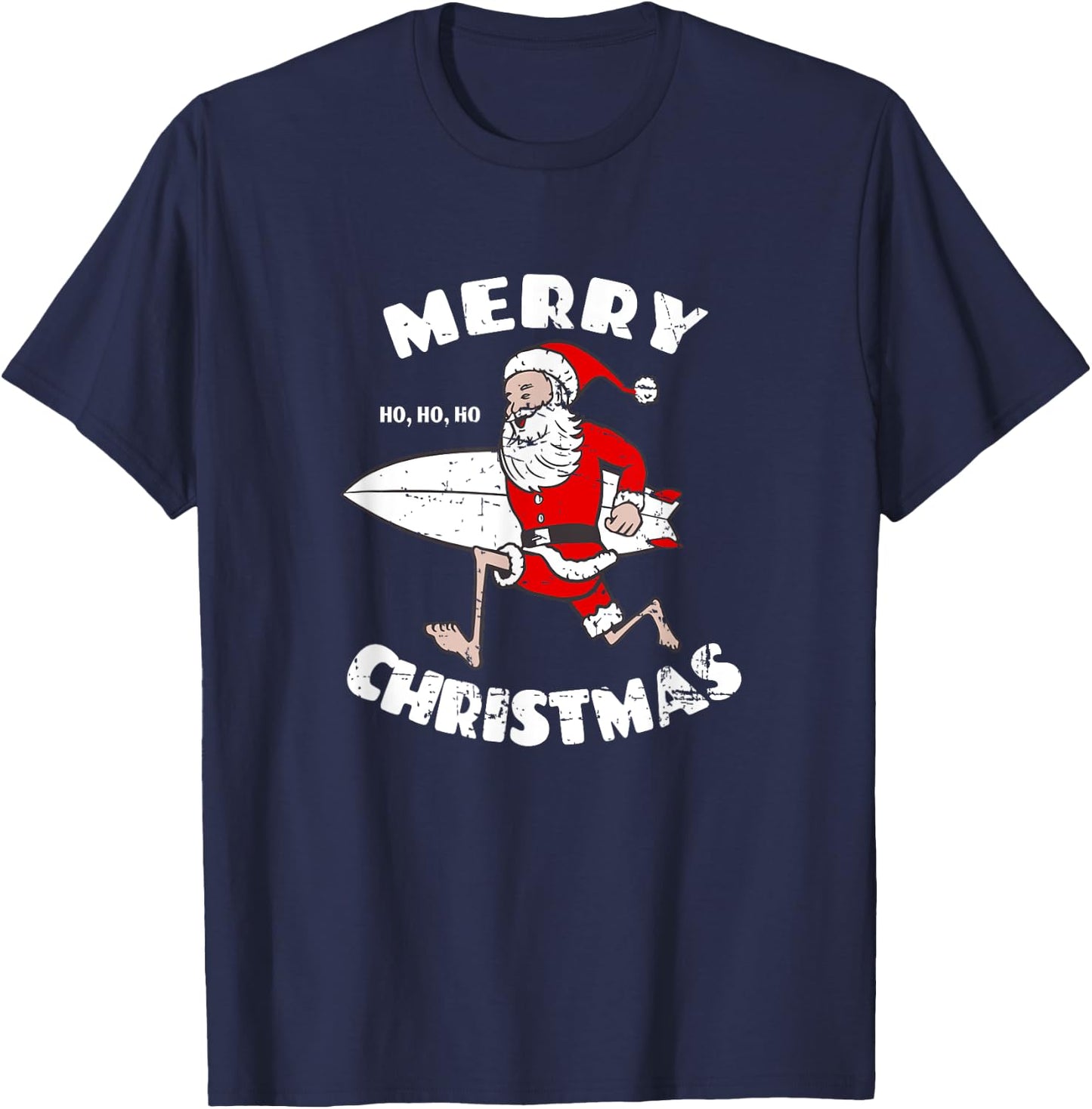 Merry Christmas Surfing Santa - Surfboarder Surf Lover T-Shirt - T-Shirt | Navy
