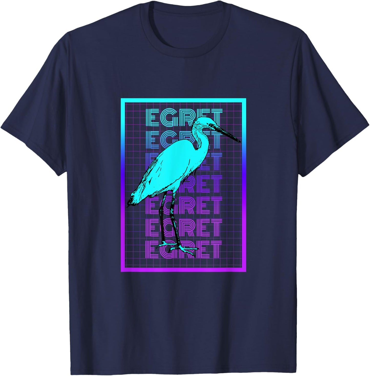 Egret Bird Vintage Retro Egret T-Shirt - T-Shirt | Navy