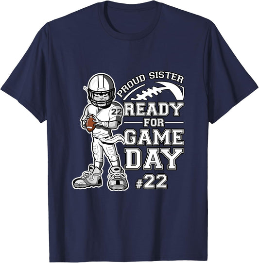 Custom Proud Football Sister Number 22 Personalized Women T-Shirt - T-Shirt | Navy
