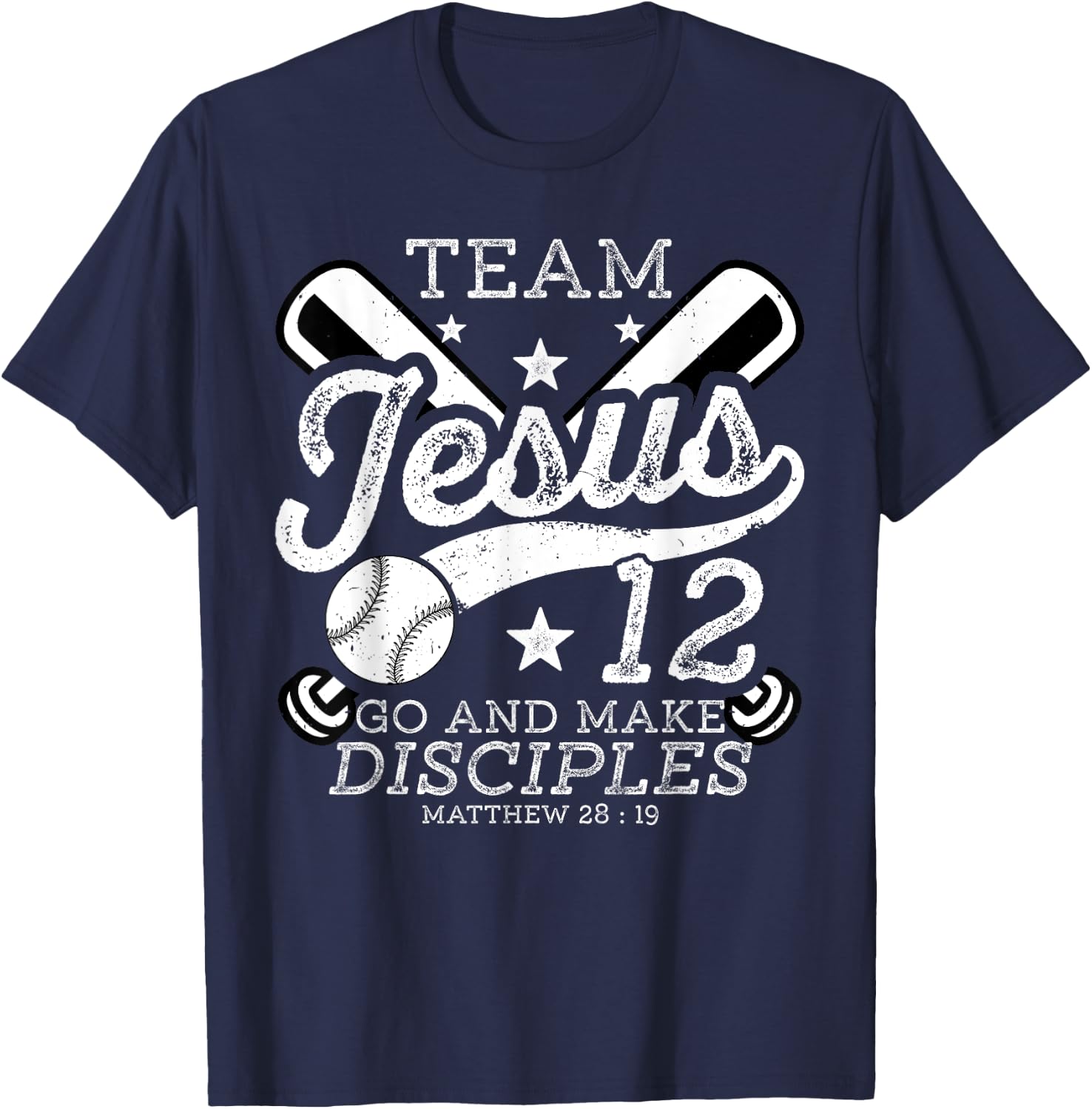 Jesus and Baseball Team Jesus Christian Matthew 28:19 Verse T-Shirt - T-Shirt | Navy