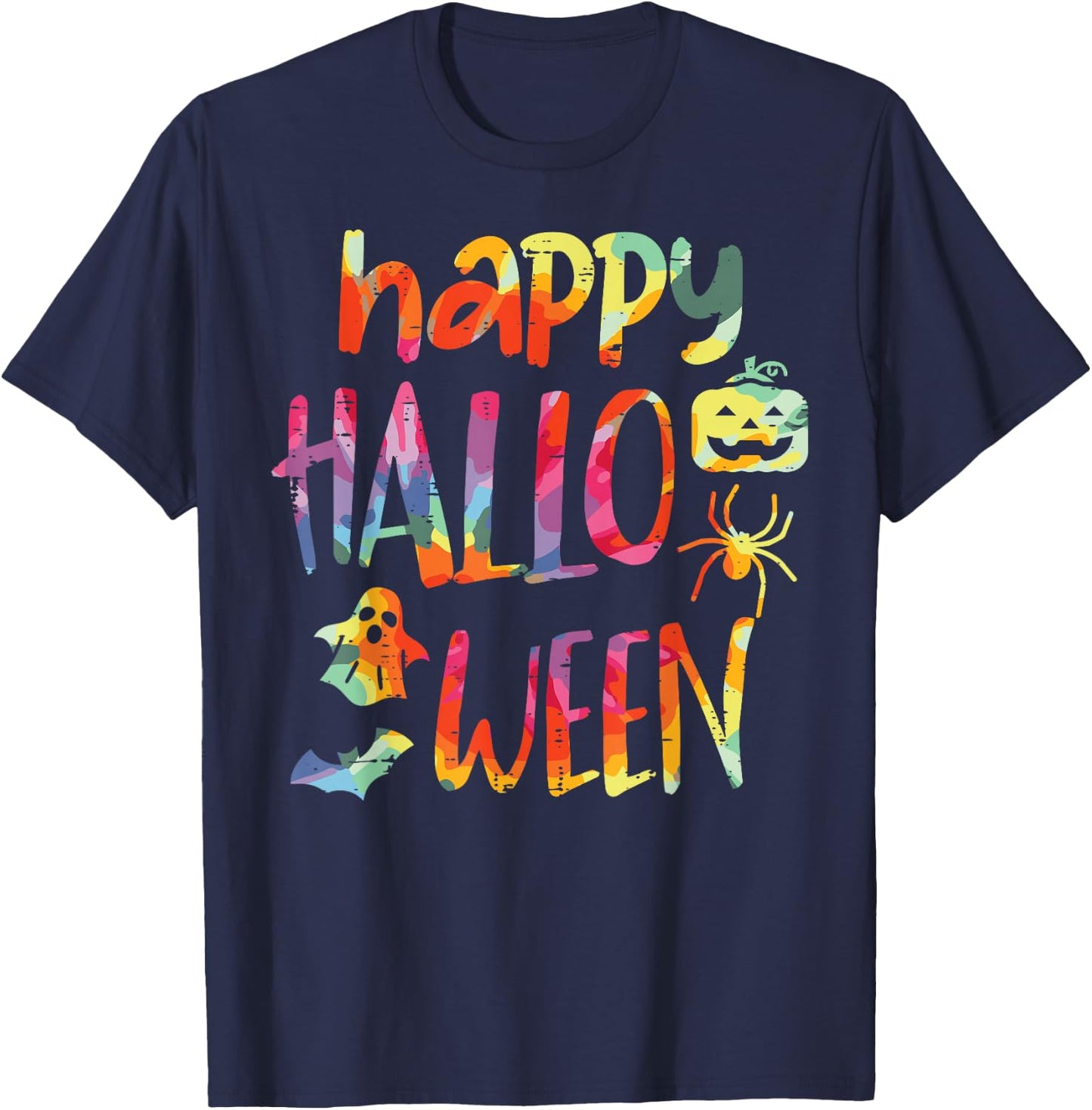 Tie Dye Happy Halloween Retro Costume Hippie Men Women Kids T-Shirt - T-Shirt | Navy