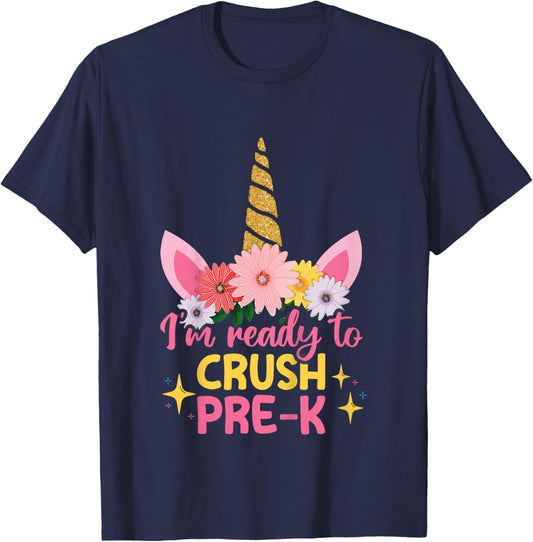 Kids Back To School First Day Of Pre-K Ready To Crush Pre-K Girls T-Shirt - T-Shirt | Navy
