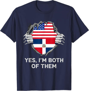 Half American Half Dominican USA Dominican Republic Flag T-Shirt - T-Shirt | Navy