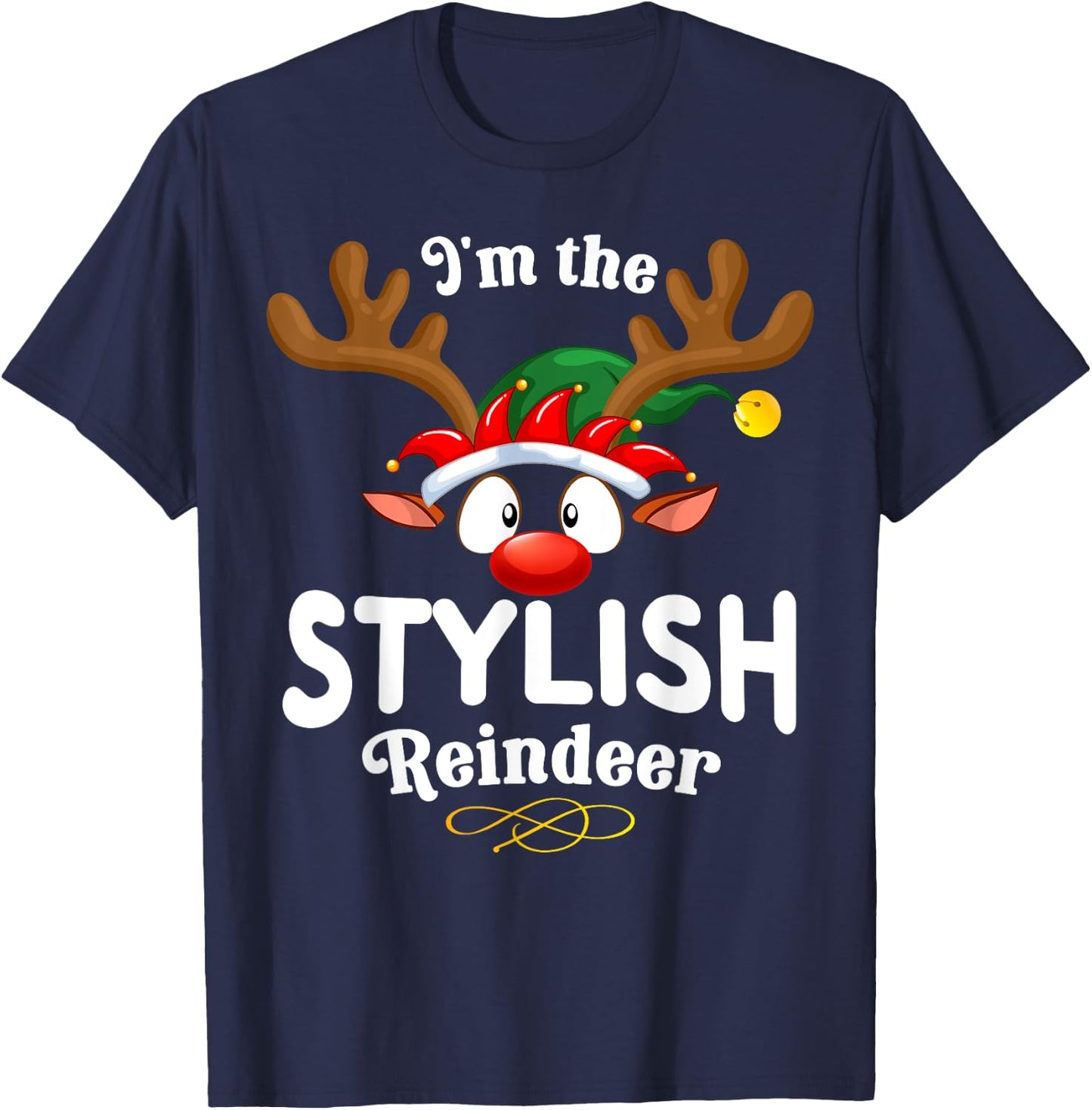 Christmas PJS Stylish XMas Reindeer Matching T-Shirt - T-Shirt | Navy