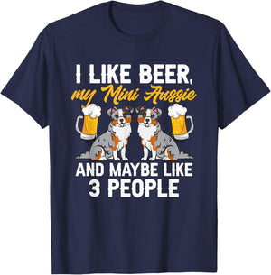 Mini Aussie Beer Miniature Australian Shepherd T-Shirt - T-Shirt | Navy
