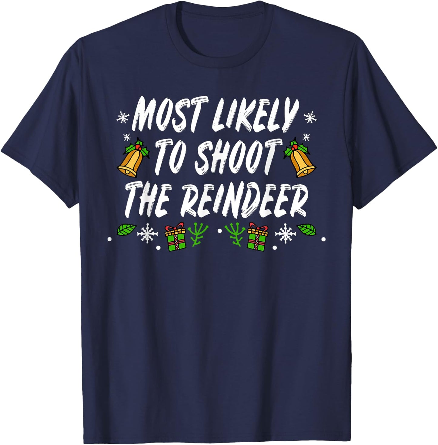 Reindeer Santa Claus Christmas Holiday T-Shirt - T-Shirt | Navy