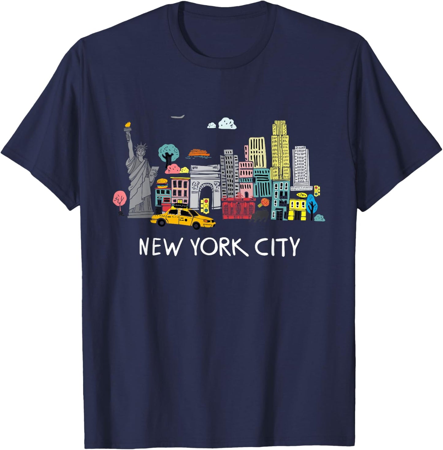 Cool New York City Sketch Drawing Art Illustration Graphic T-Shirt - T-Shirt | Navy