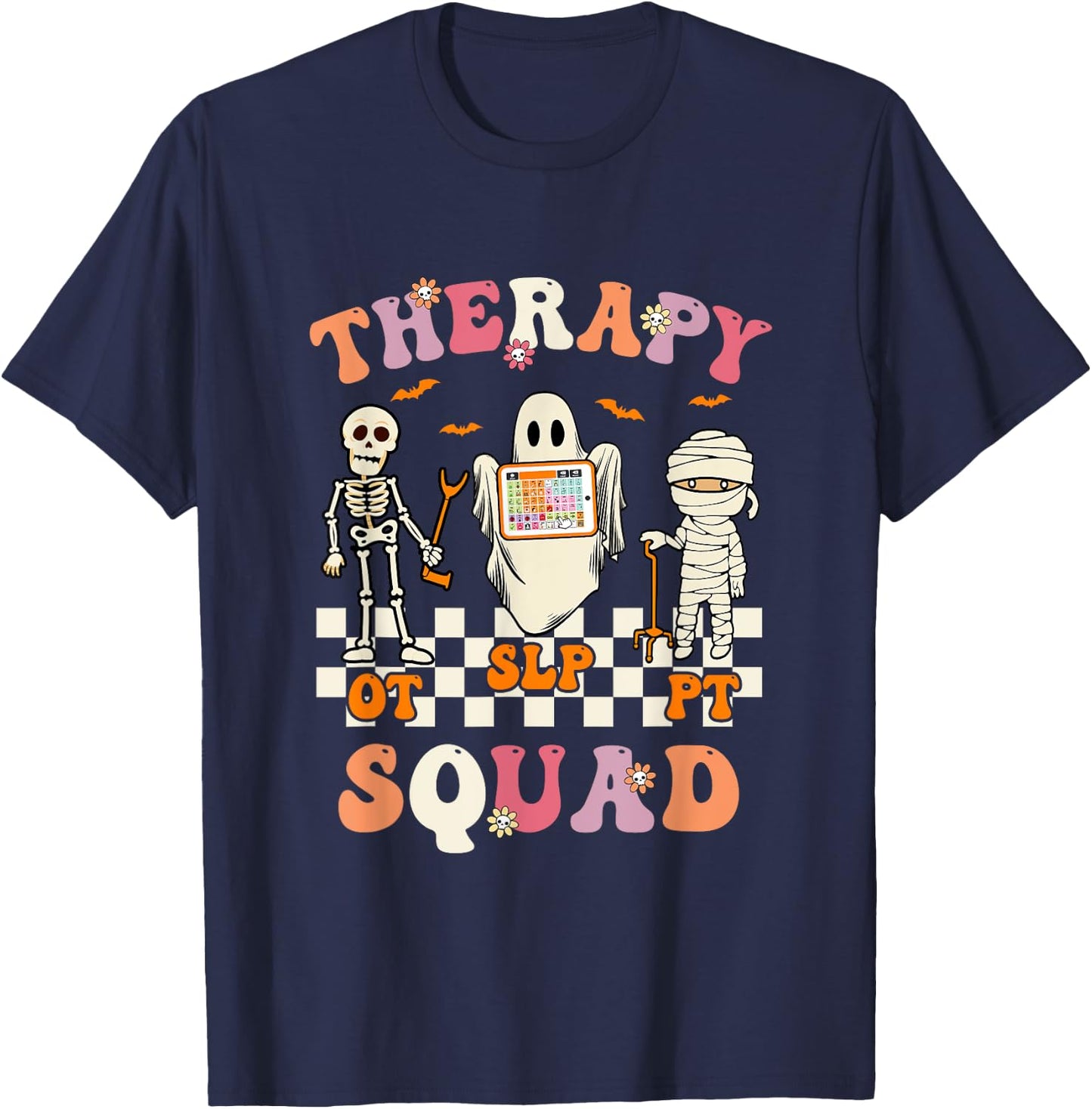 Retro Therapy Squad Slp Ot Pt Team Halloween Speech Physical T-Shirt - T-Shirt | Navy