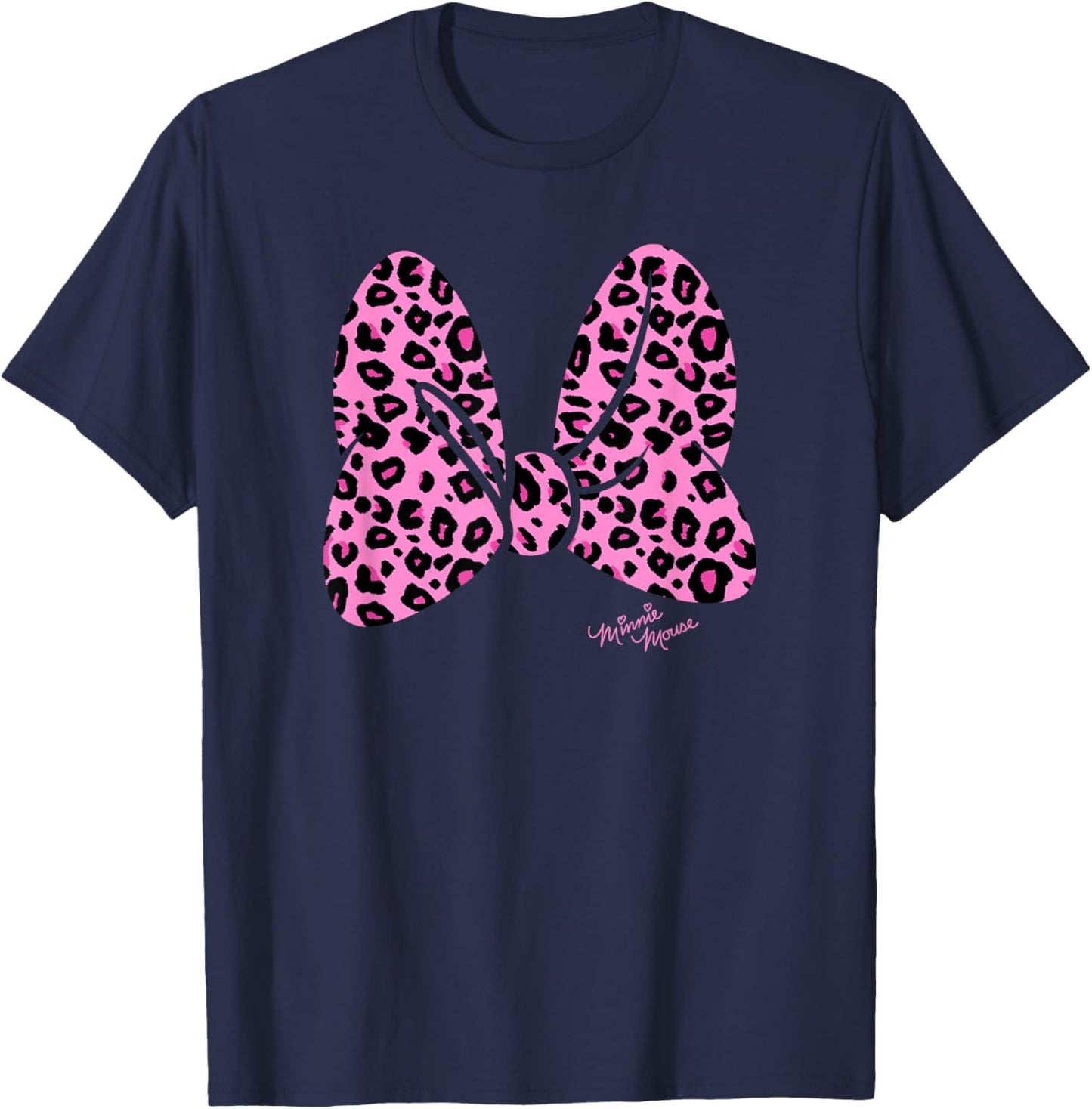 Disney Minnie Mouse Pink Animal Print Classic Bow T-Shirt - T-Shirt | Navy
