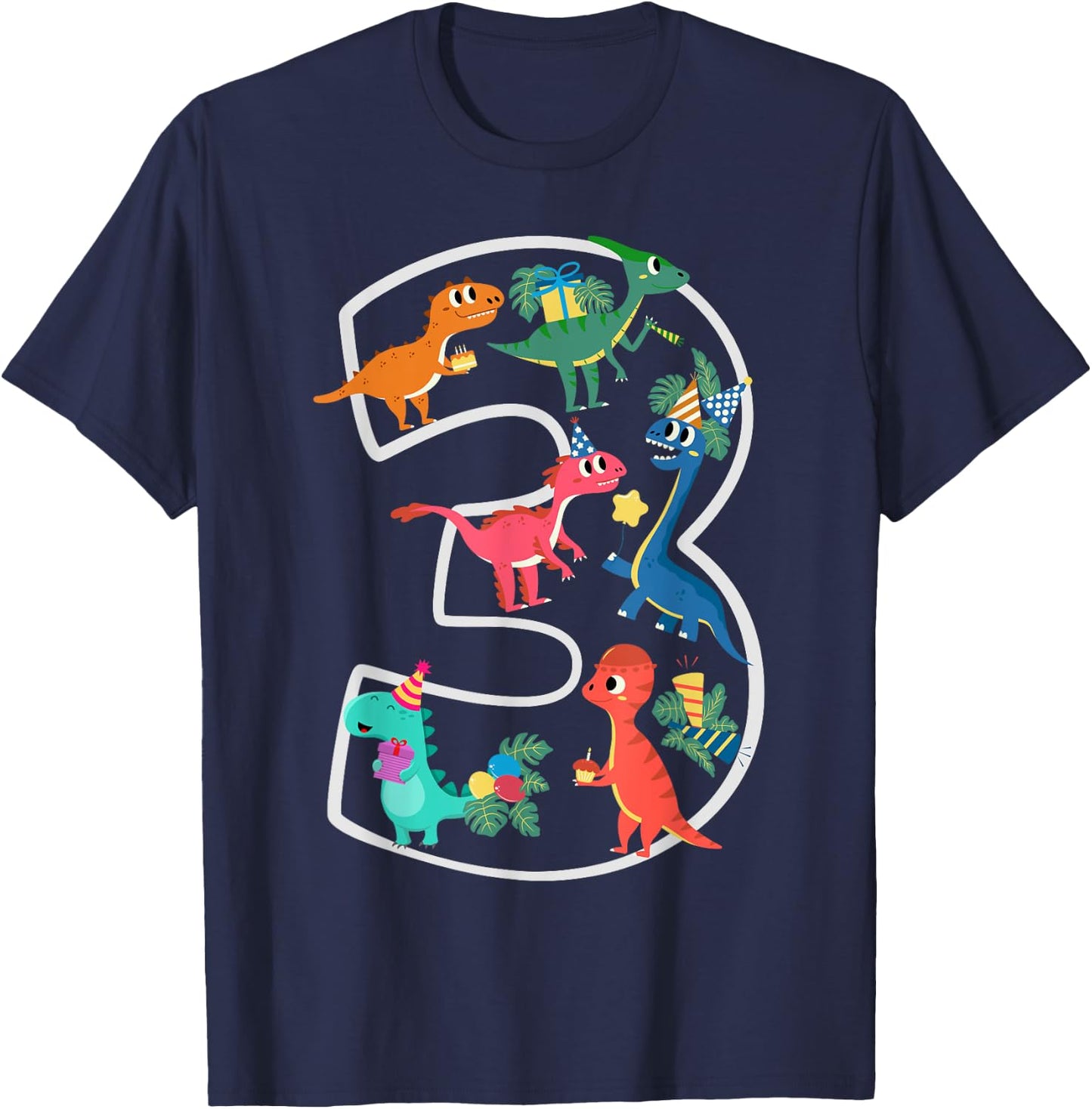 3rd Birthday Dinosaurs Party Design Toddlers Boys Girls T-Shirt - T-Shirt | Navy