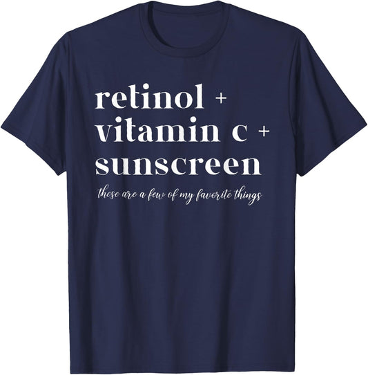 Retinol Vitamin C And Sunscreen Aesthetic Esthetician Nurse T-Shirt - T-Shirt | Navy