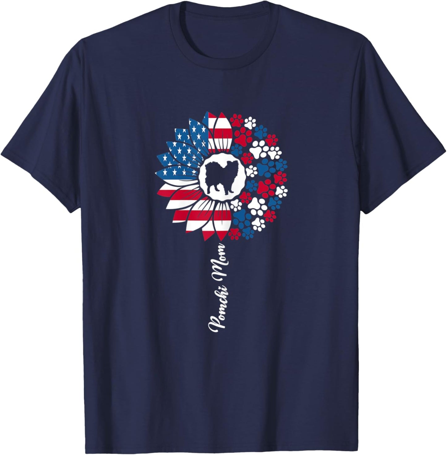 Cute Pomchi Mama Pom-Chi Dog Lovers American Flag T-Shirt - T-Shirt | Navy
